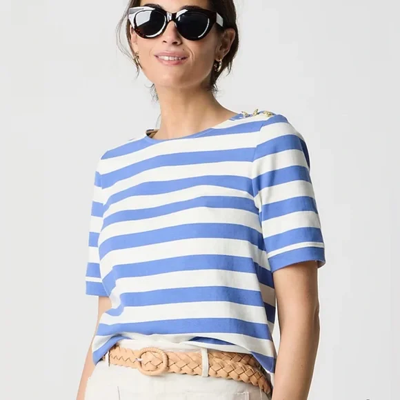 NWT J. Crew Nautical Striped Tee with Button Accents - Picture 3 of 6